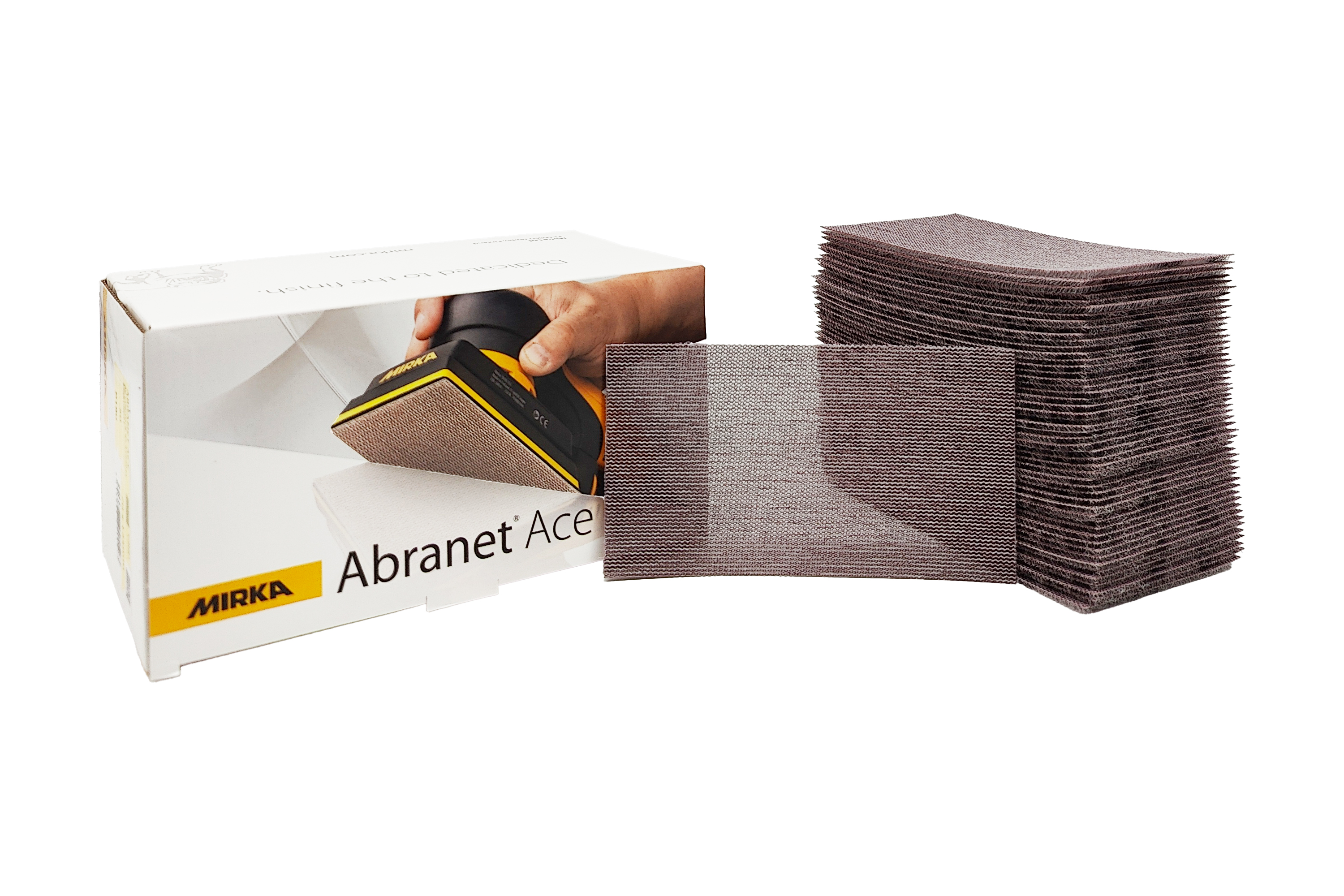 Abbildung Mirka Abranet ACE 70x125mm Verpackung und Streifen als Stapel.