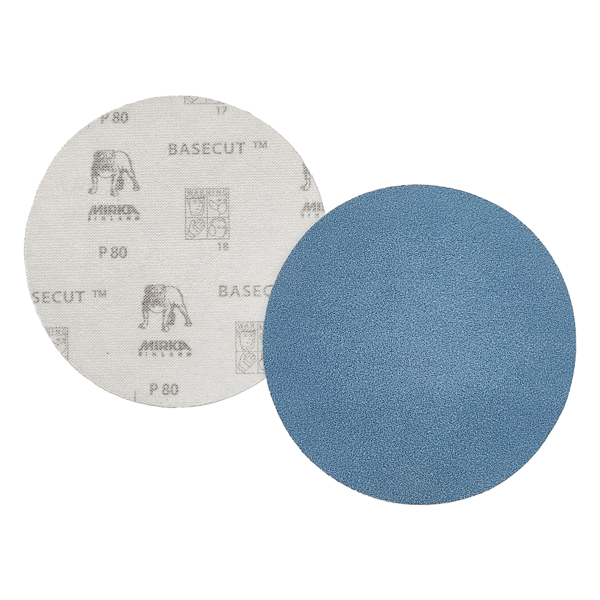 Abbildung Mirka Basecut 150mm Scheiben Vorder- und Rückseite.