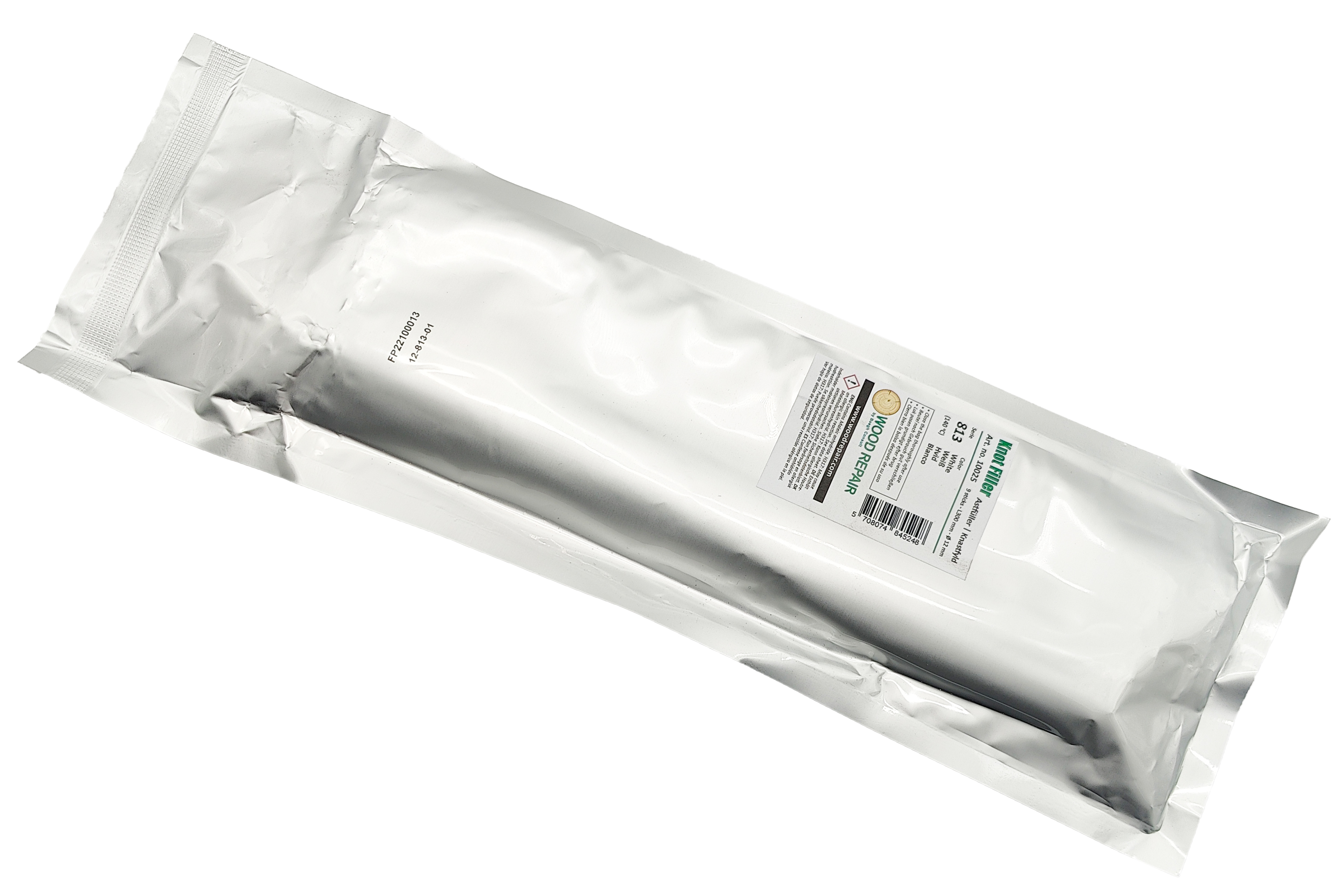 Abbildung Woodrepair Astfüller Weiß 300mm Verpackung.