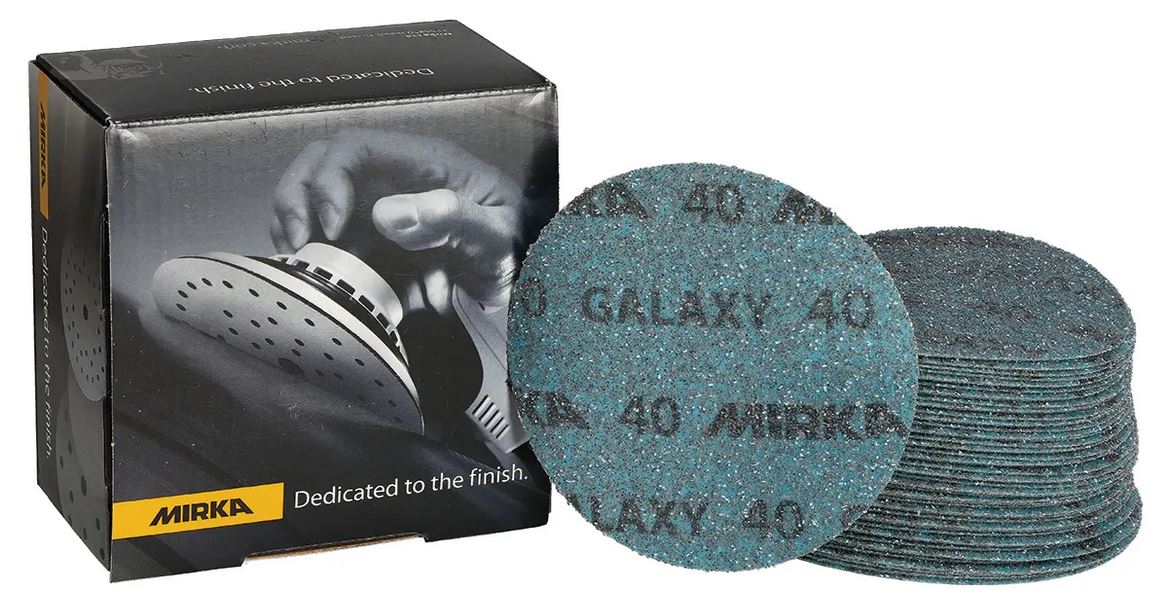 Abbildung Mirka Galaxy 125mm Verpackung und Scheiben als Stapel.