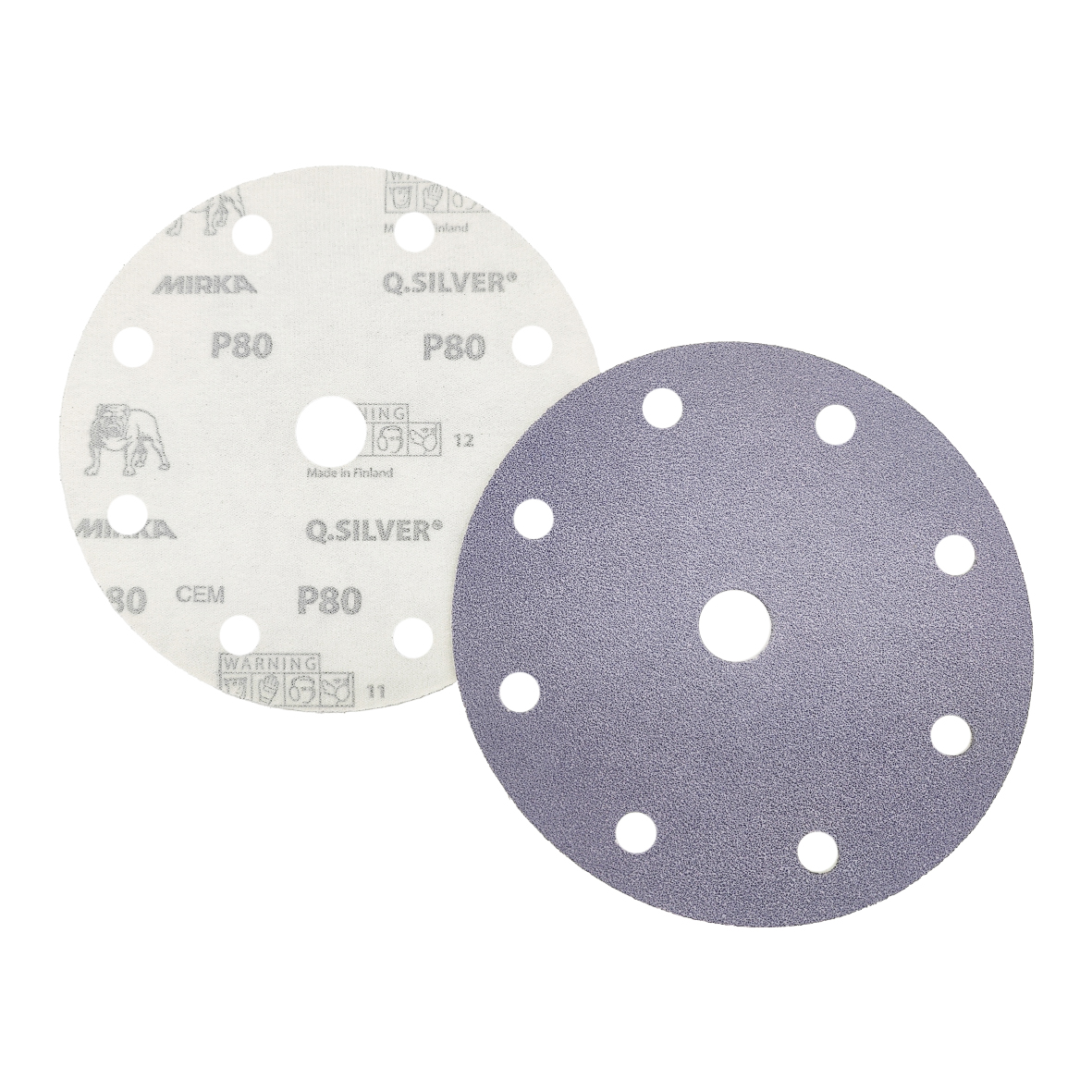 Abbildung Mirka Q.Silver 150mm 9L Scheiben Vorder- und Rückseite.