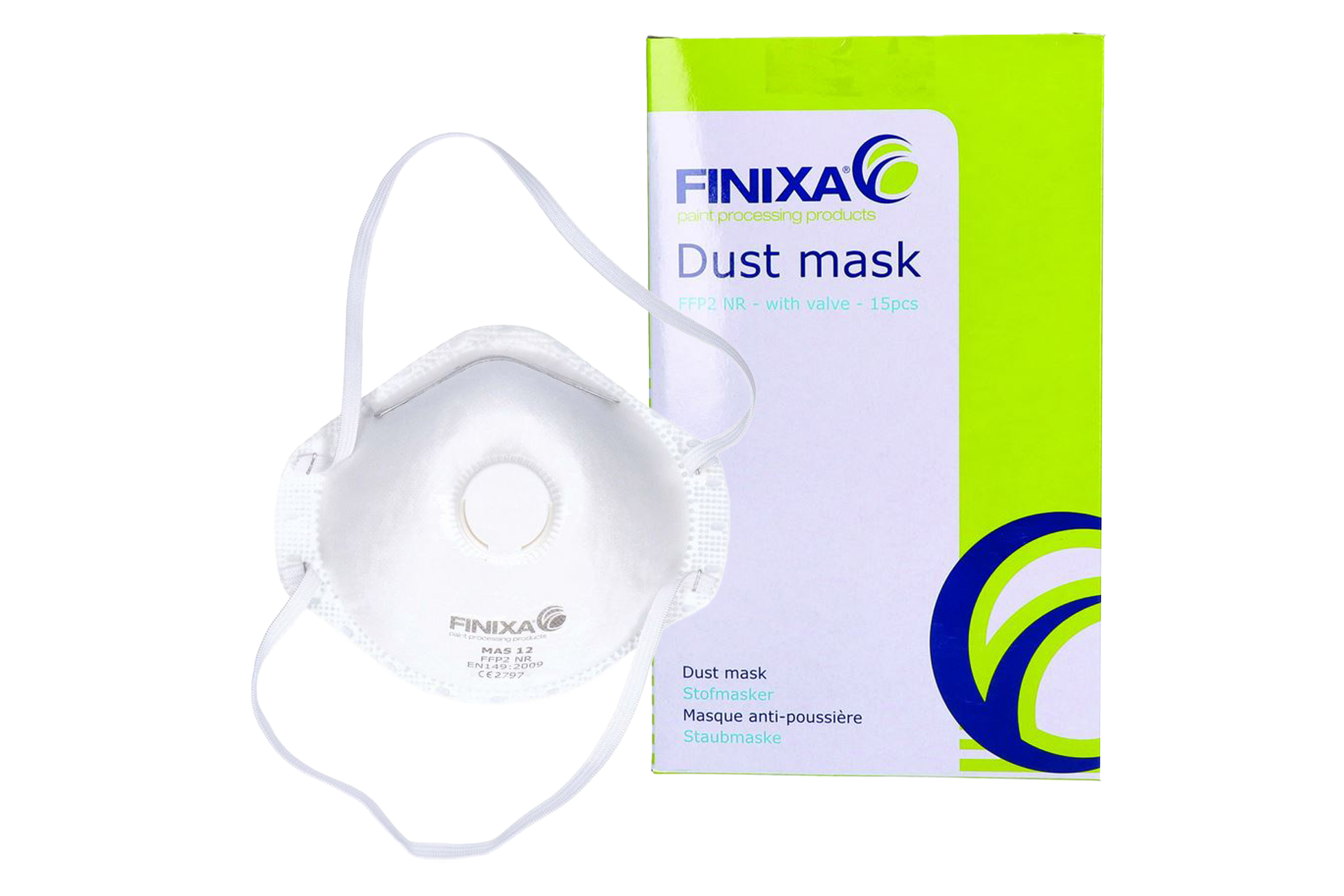Abbildung Finixa FFP2 Feinstaubmaske und Verpackung.