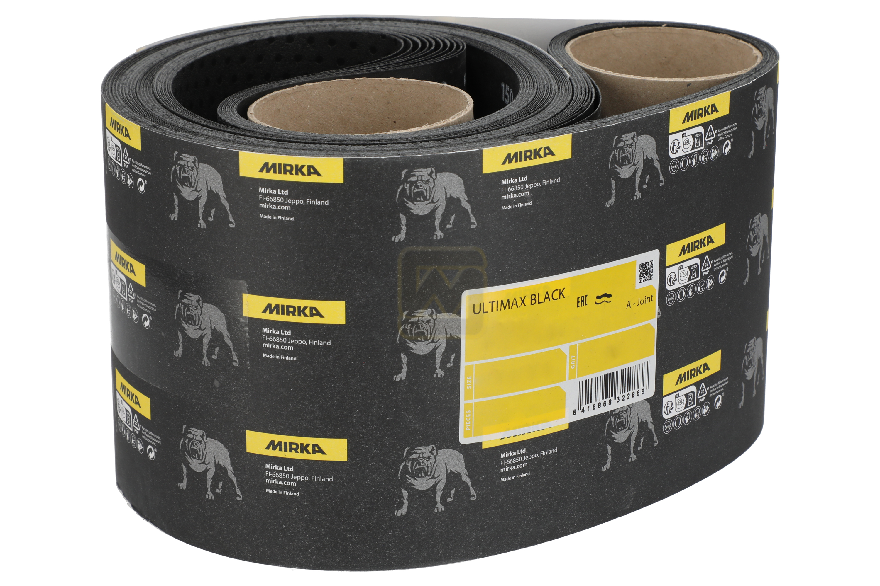 Abbildung Mirka Ultimax Black 150x2250mm mit Verpackung.