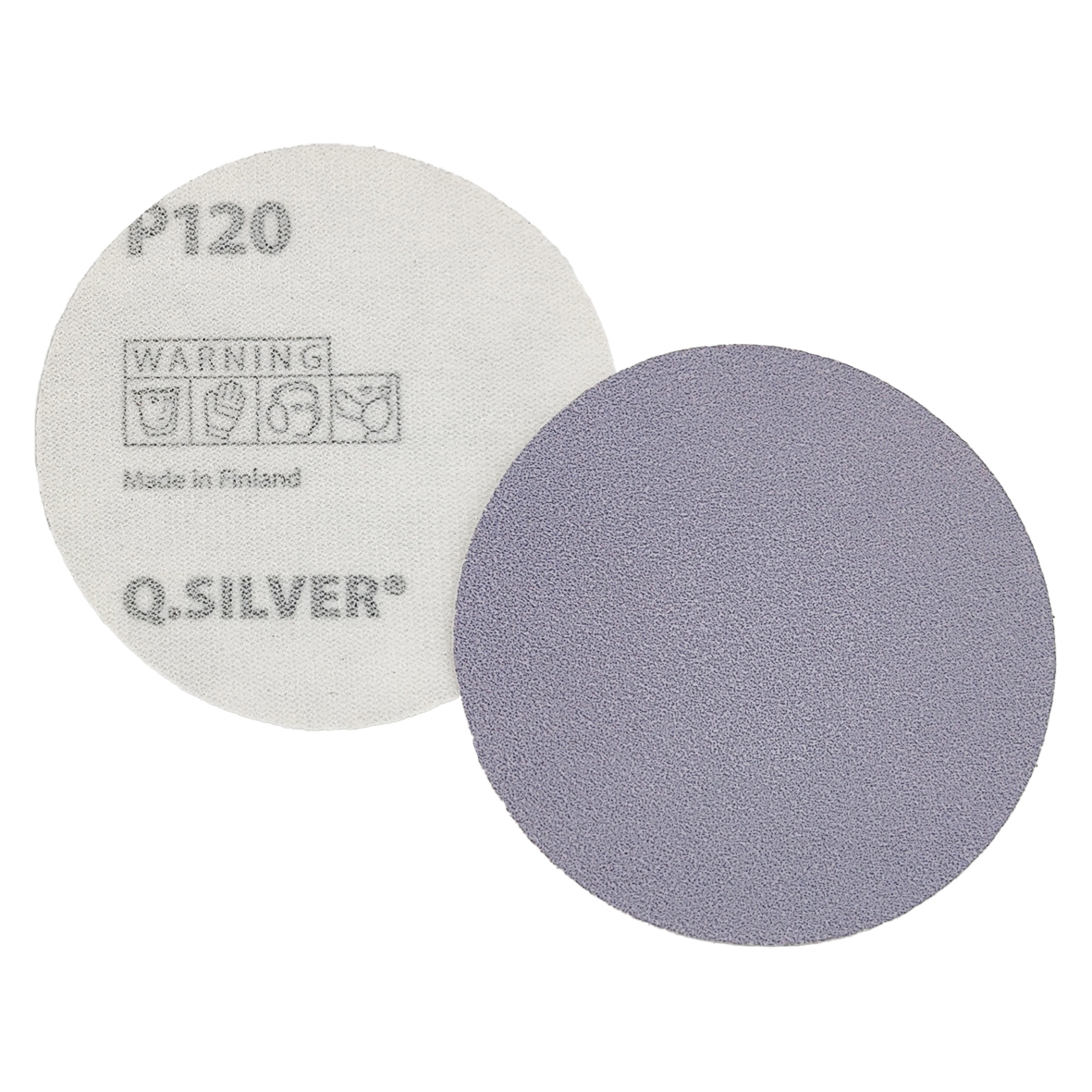 Abbildung Mirka Q.Silver 77mm Scheiben Vorder- und Rückseite.