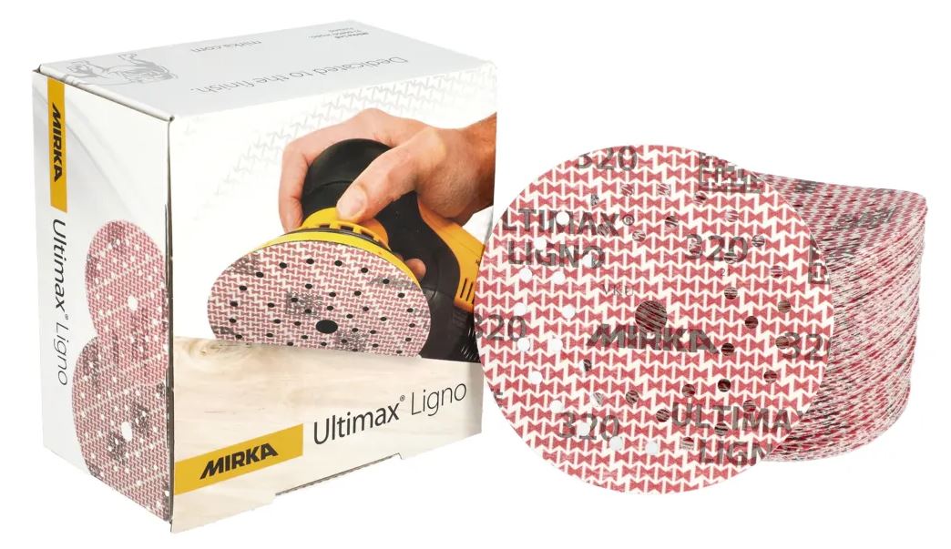 Abbildugn Mirka Ultimax Ligno 125mm Multifit Verpackung mit Scheiben als Stapel.