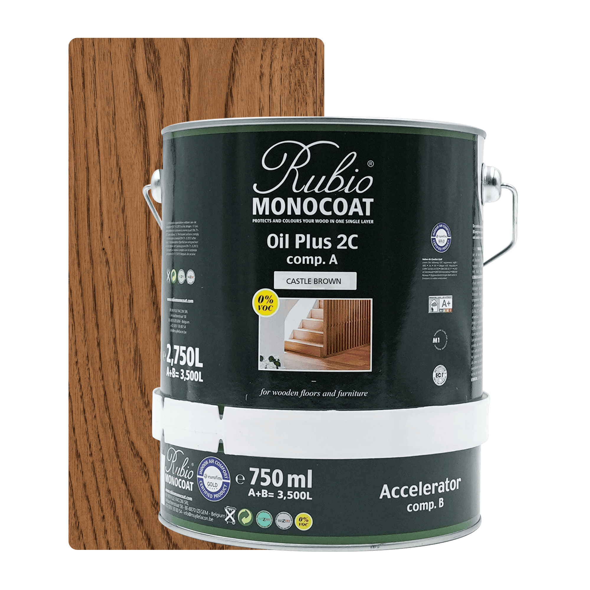 Abbildung RMC Oil Plus 2C Component A und B 3500ml Farbton Castle Brown.
