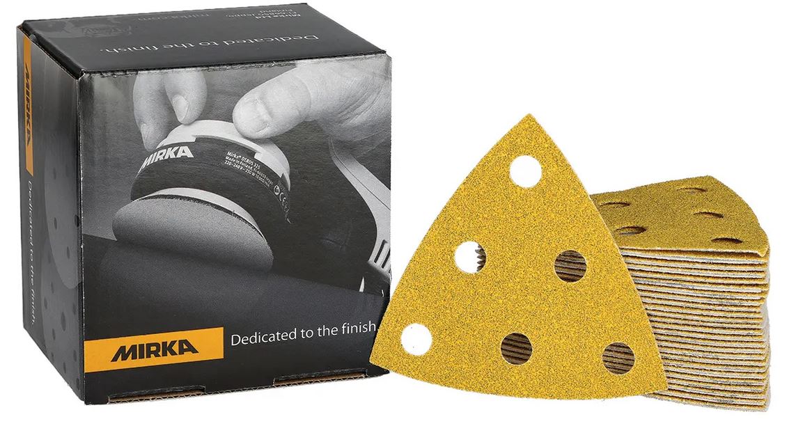 Abbildung Mirka Gold 93x93x93mm 6L FTO Verpackung und Dreiecke als Stapel.