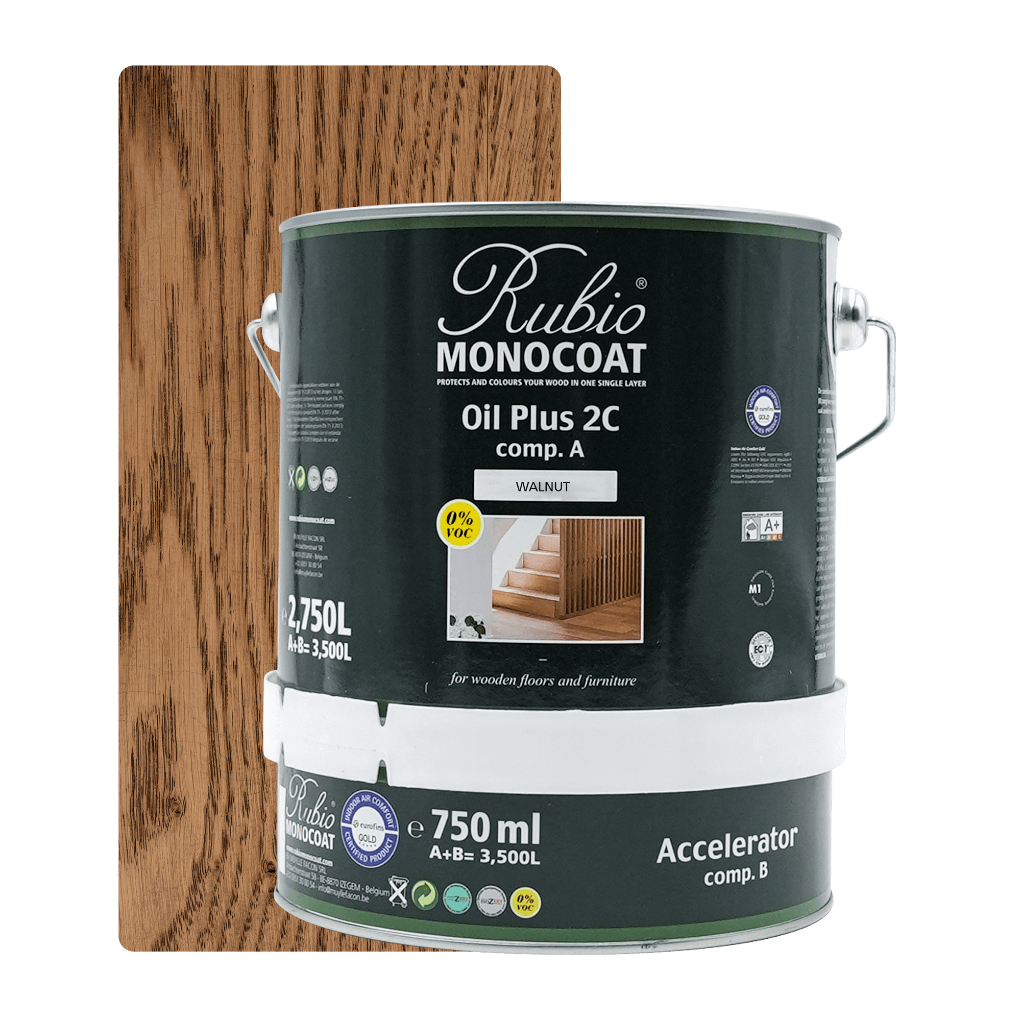 Abbildung RMC Oil Plus 2C Component A und B 3500ml Farbton Walnut.