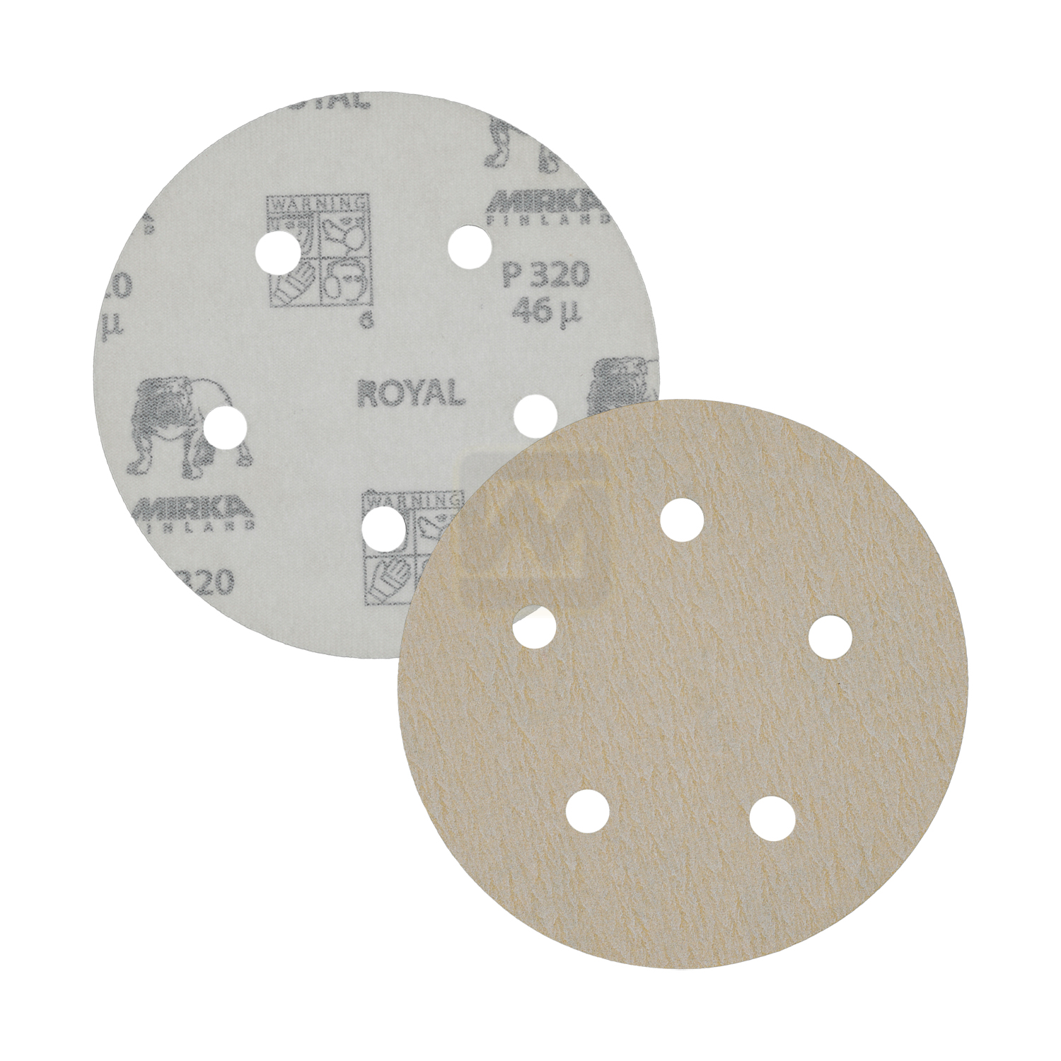 Abbildung Mirka Royal 125mm 5L Scheibe - Vorder- und Rückseite.