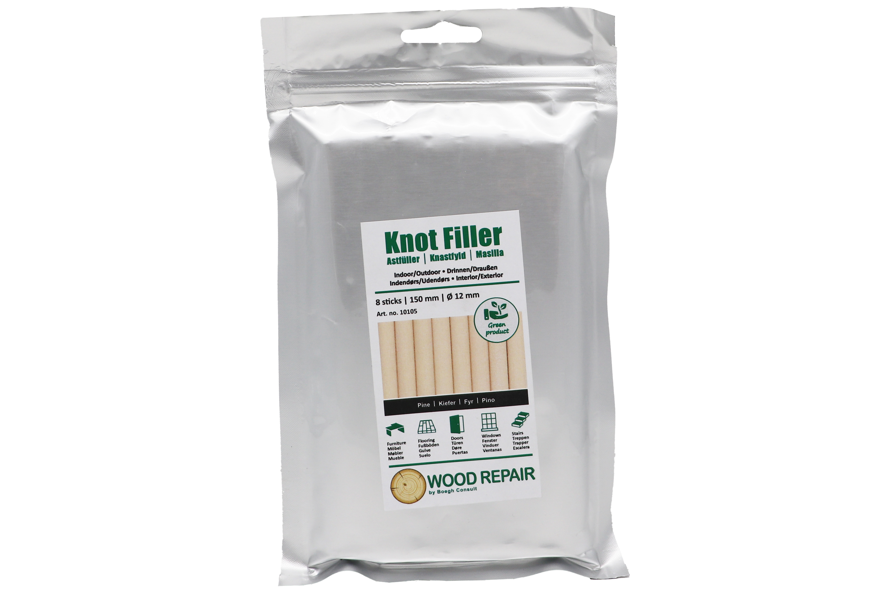 Abbildung Woodrepair Astfüller Kiefer 150mm Verpackung.