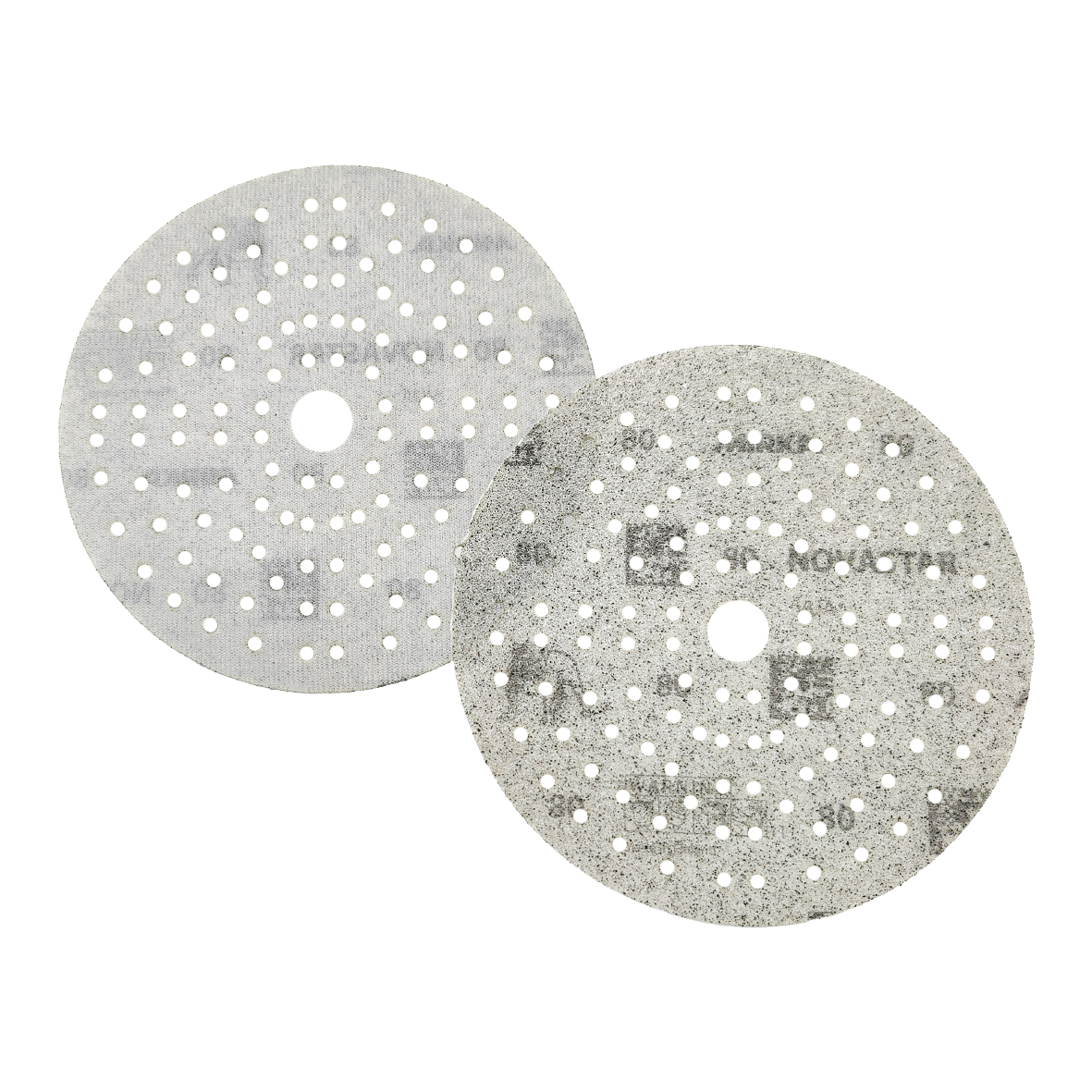 Abbildung Mirka Novastar 150mm 121L Scheiben Vorder- und Rückseite.