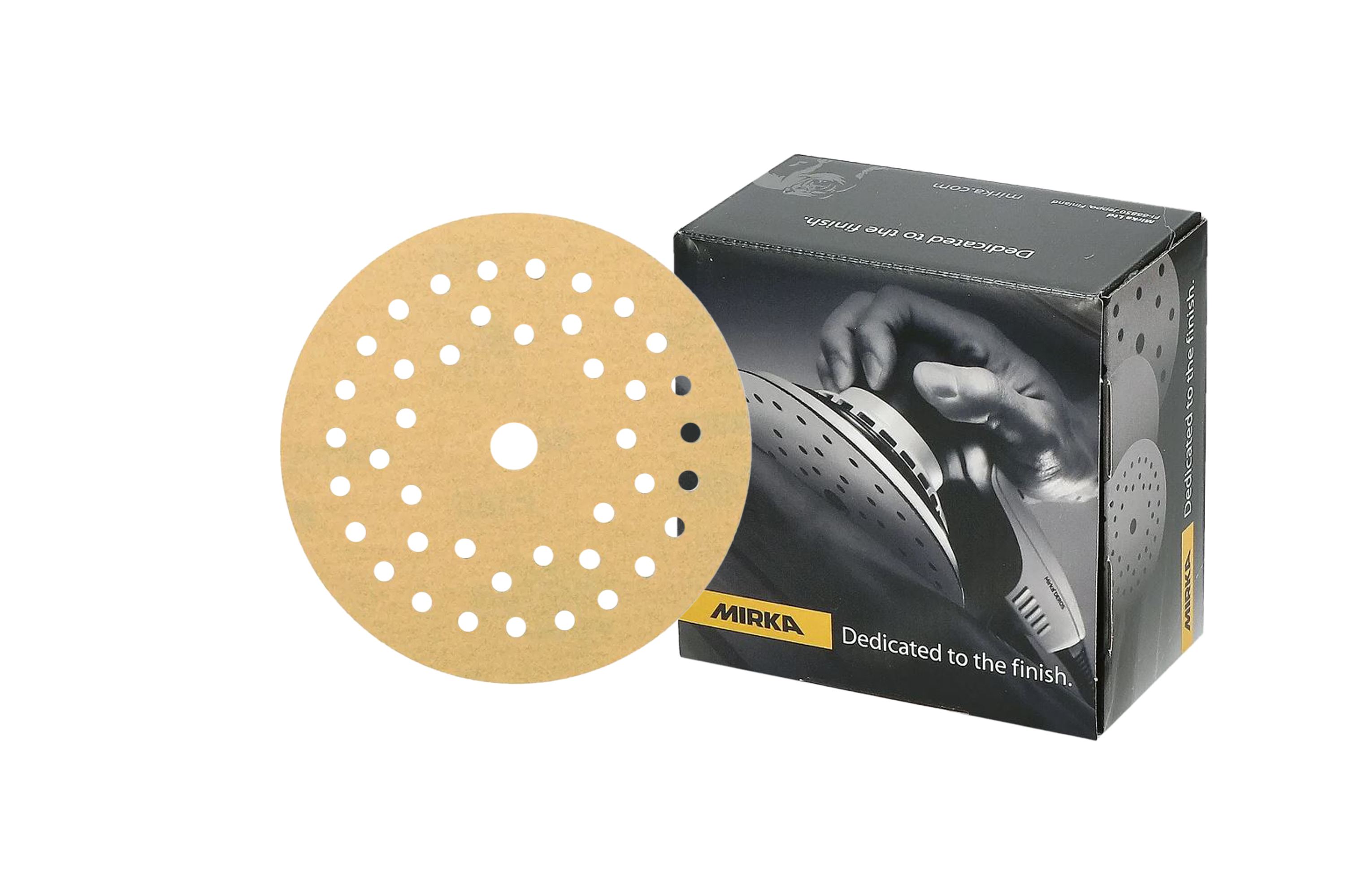 Abbildung Mirka Gold 125mm Multifit Verpackung mit Scheibe.