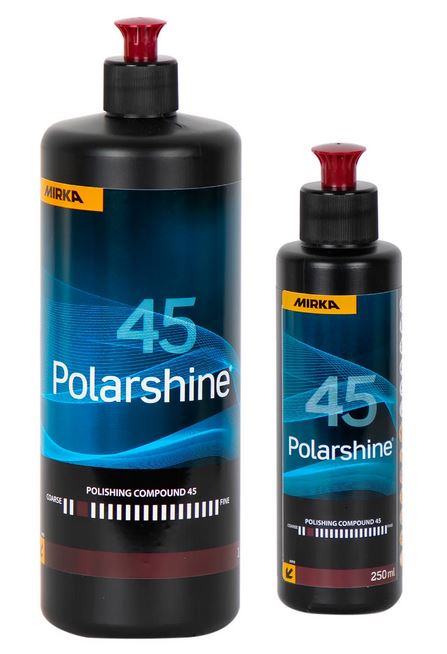 Abbildung Mirka Polarshine 45 Politur 1L und 250ml Flasche.