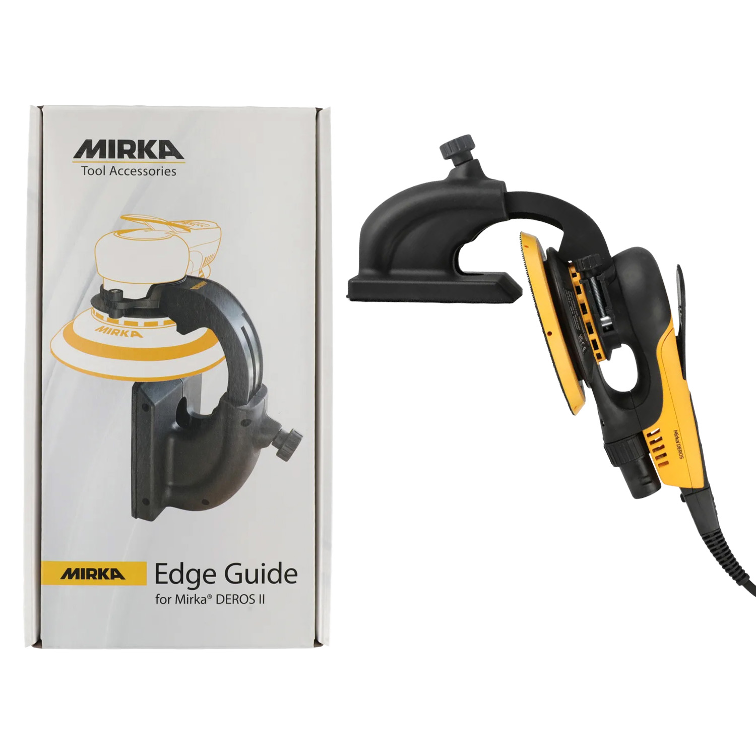 Mirka Winkelanschlag für Deros Verpackung und Winkelanschlag montiert am Deros.