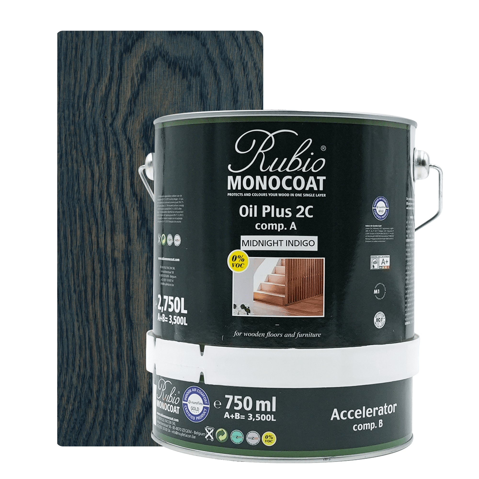 Abbildung RMC Oil Plus 2C Component A und B 3500ml Farbton Midnight Indigo.