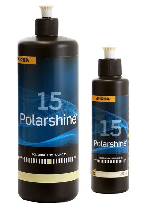 Abbildung Mirka Polarshine 15 Politur 1L und 250ml Flasche.