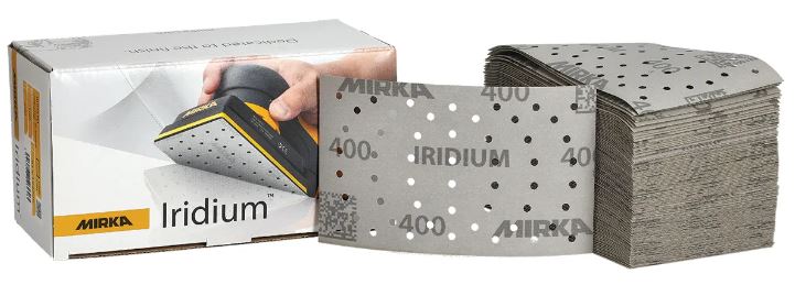 Abbildung Mirka Iridium 81x133mm 54L Verpackung und Streifen als Stapel.