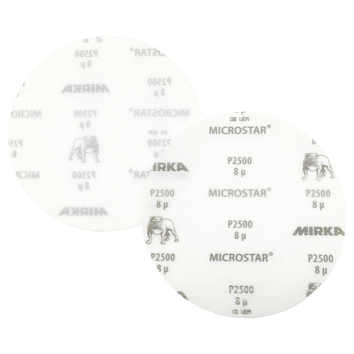 Abbildung Mirka Microstar 150mm Scheiben Vorder- und Rückseite.