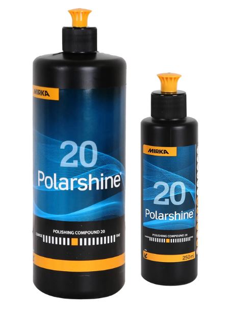 Abbildung Mirka Polarshine 20 Politur 1L und 250ml Flasche.