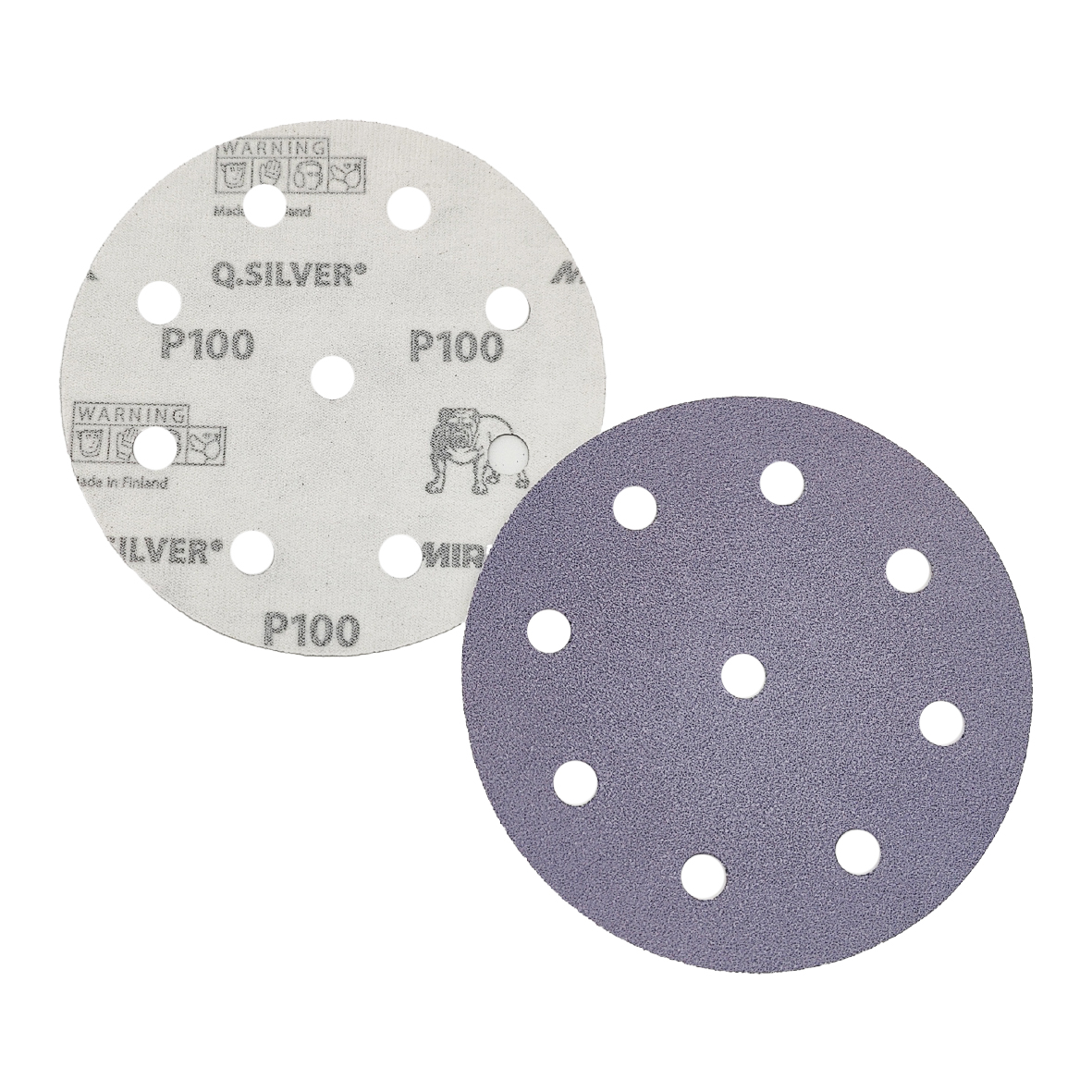 Abbildung Mirka Q.Silver 125mm 9L Scheiben Vorder- und Rückseite.