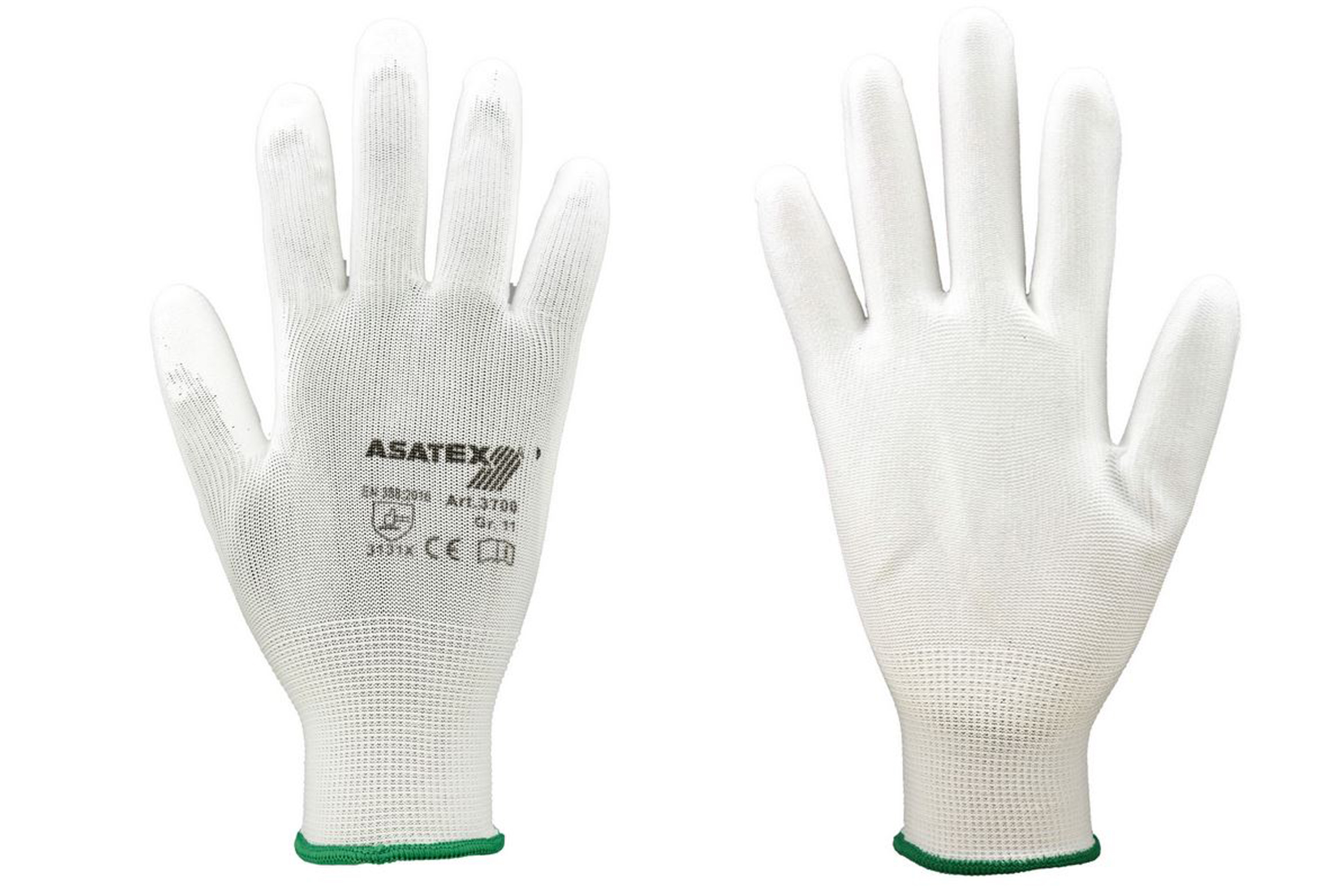 Abbildung Asatax PU-Handschuh 3700 Weiß Vorder- und Rückseite.
