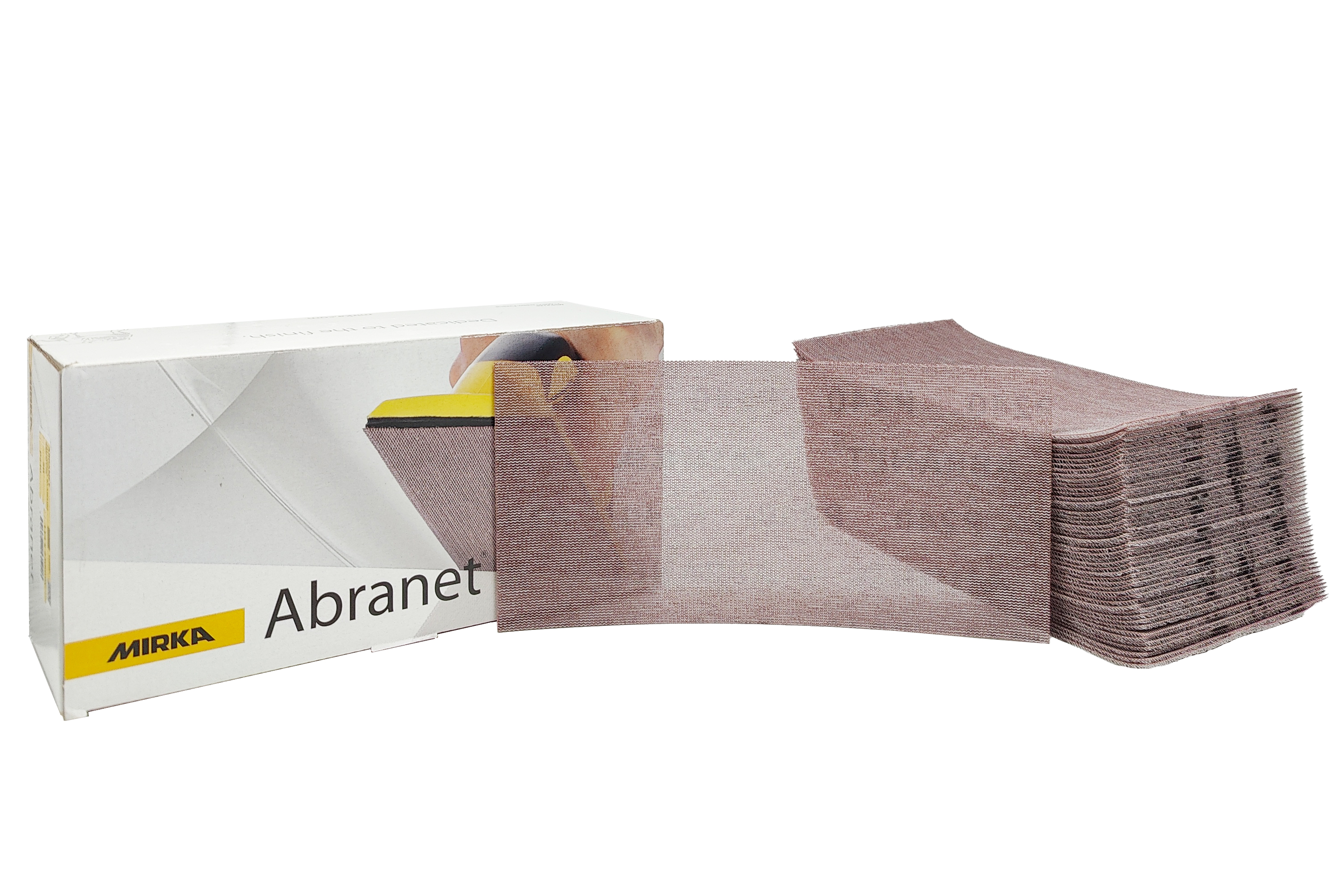 Abbildung Mirka Abranet 115x230mm Verpackung und Streifen als Stapel.