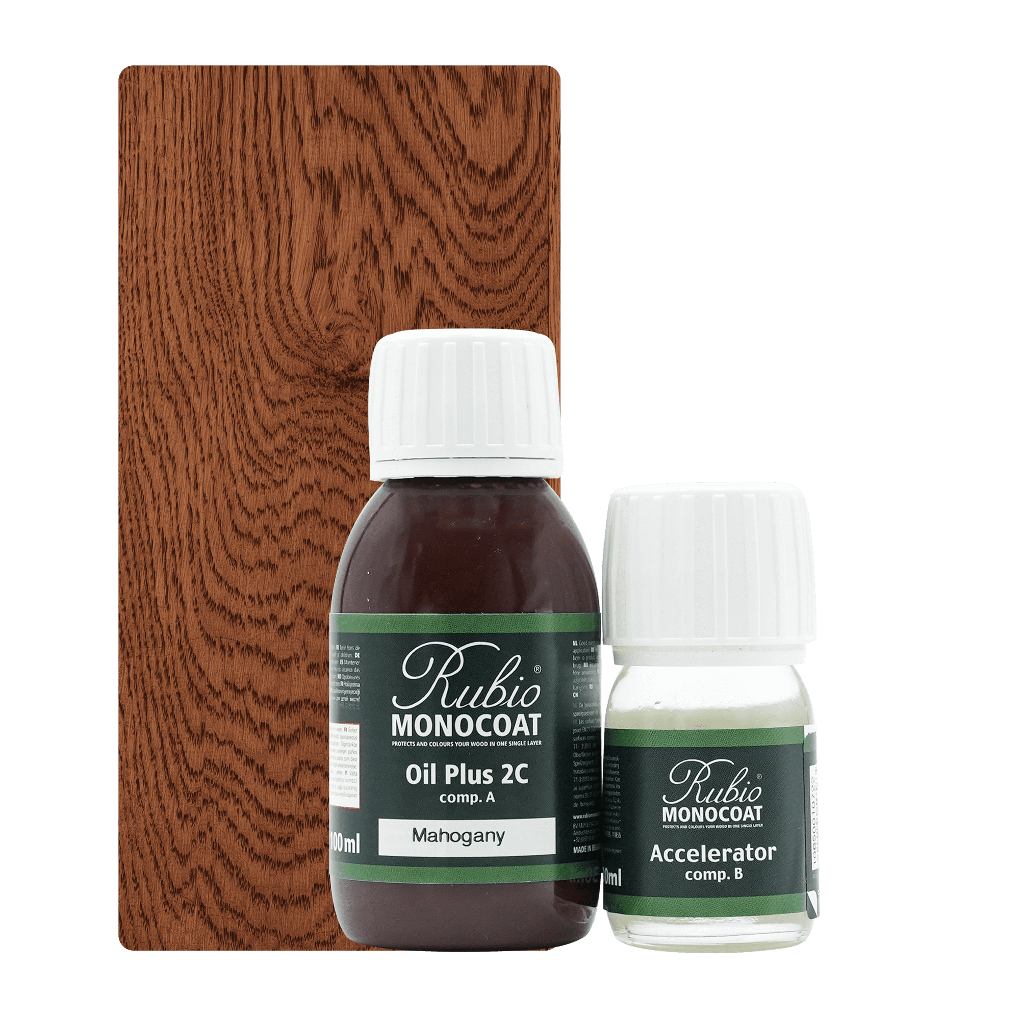 Abbildung RMC Oil Plus 2C Component A und B 130ml Farbton Mahogany.